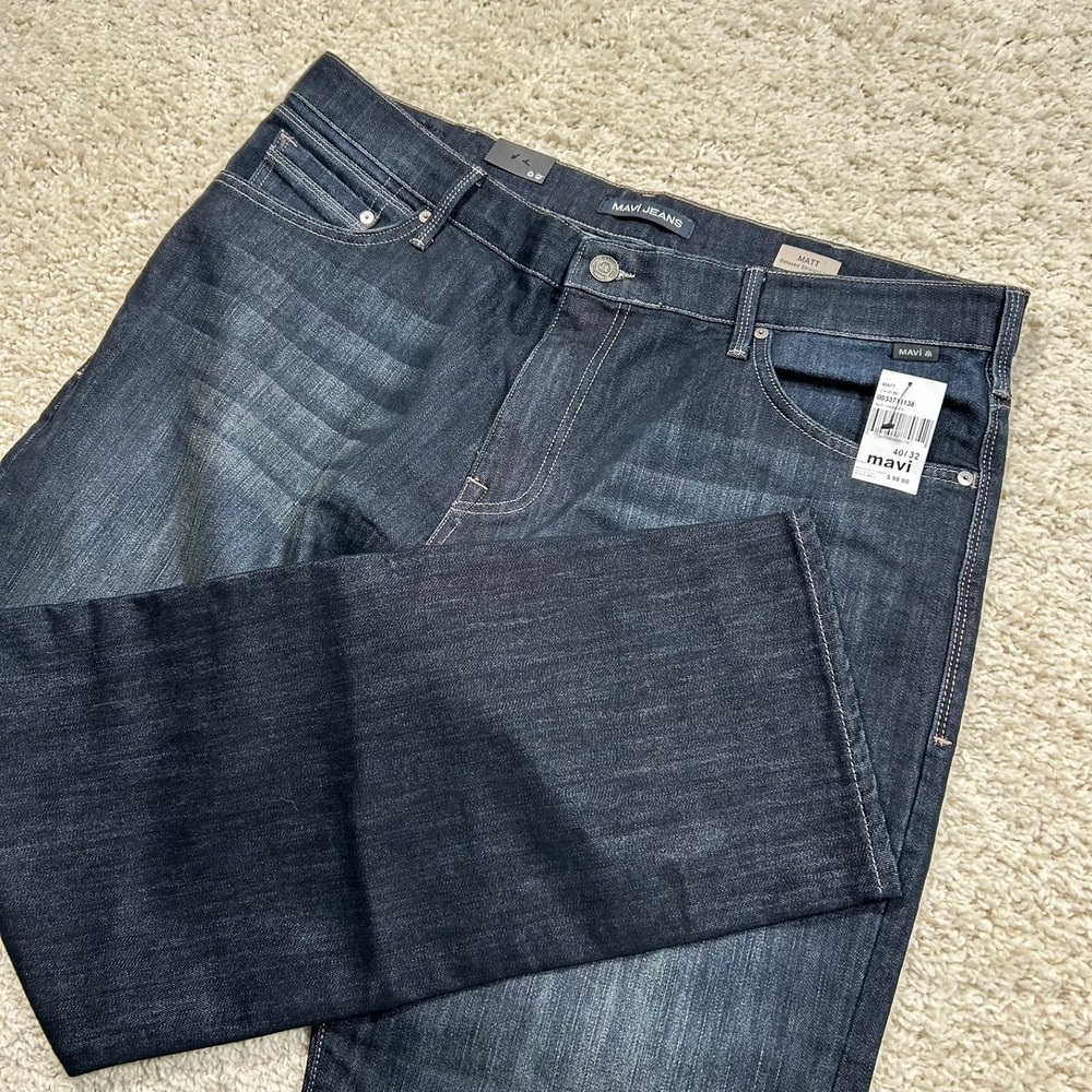 Mavi Matt Relaxed Straight Leg Jeans 40x32 Blue Dark Indigo Stanford Wash New